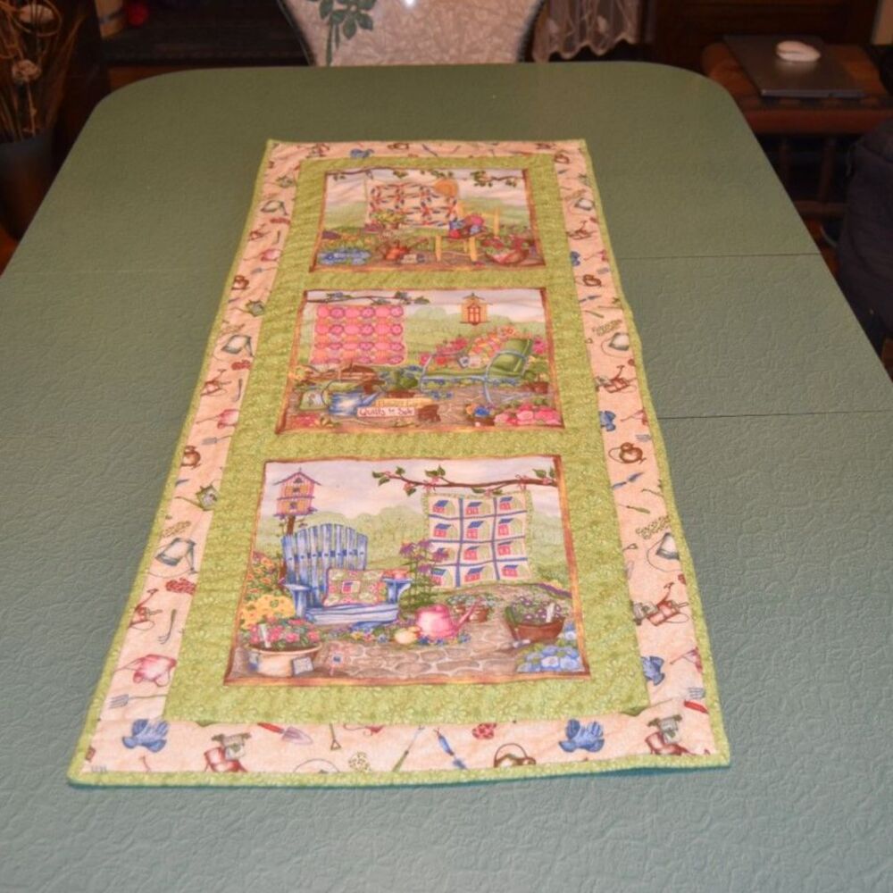 Handmade Quilted Table Runner Gardening Sewing Cottagecore 39 x 16.5